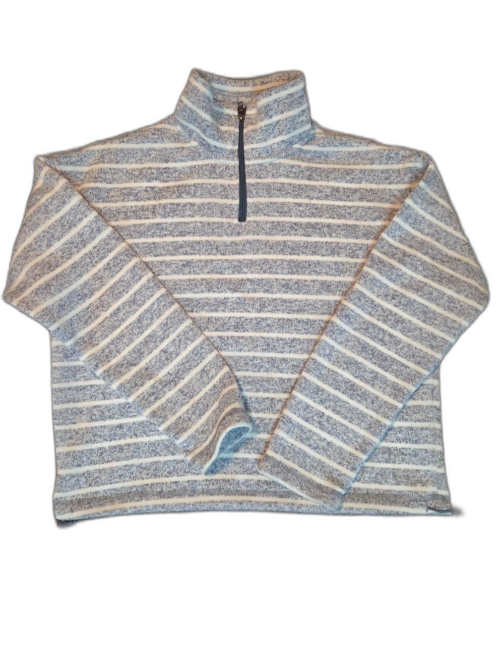 Thread & Supply Striped Half-Zip Sweater in Gray and White